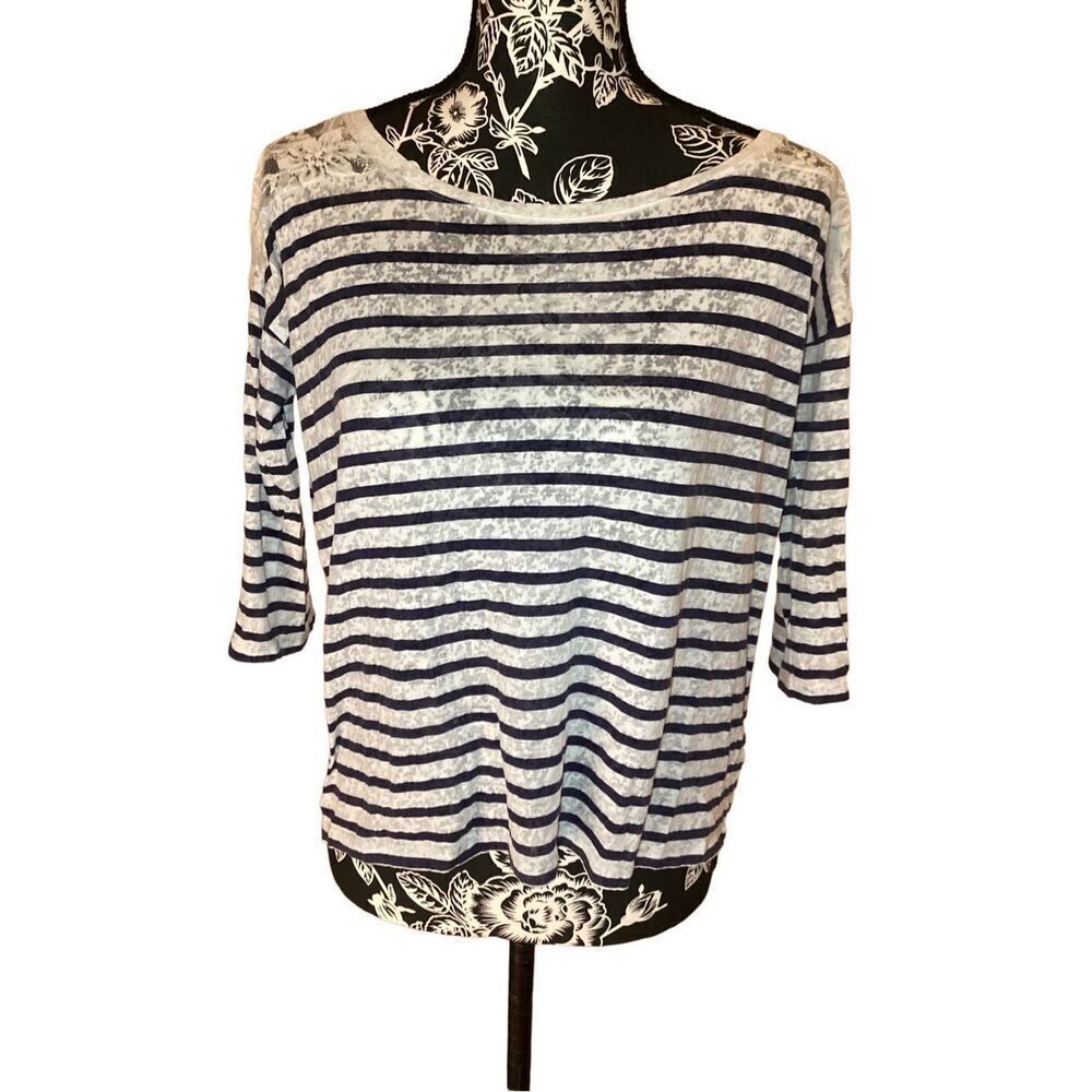 Striped Casual T Shirt School Preppy Lace Everyday Semi Sheer Lounge